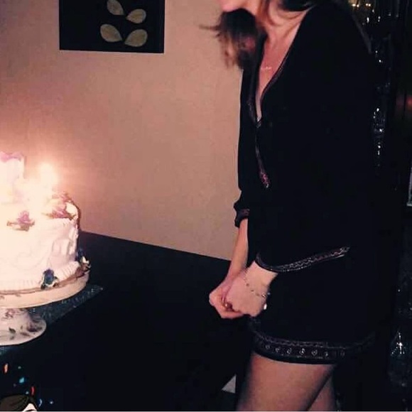 Black short romper, flowy bell sleeves with detailing all over - Picture 10 of 10